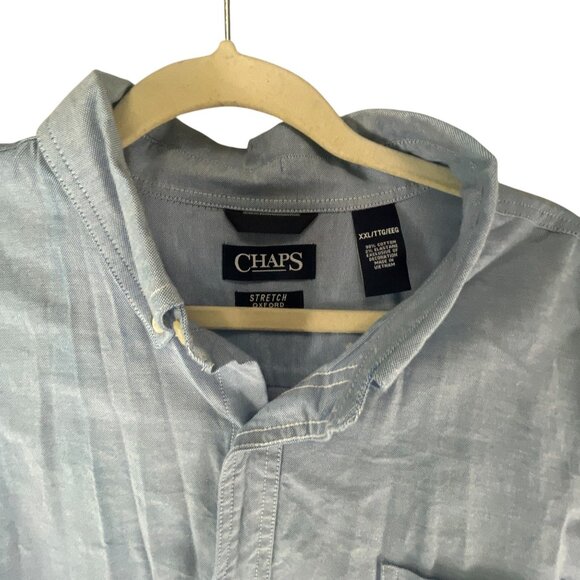 Chaps Mens Stretch Cotton Long Sleeve Button-Down Shirt XXL Blue Embroidery Logo - Picture 3 of 9
